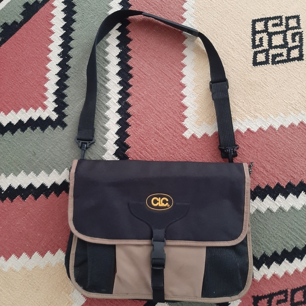 CLC Men's Canvas Utility Tool Messenger Bag Black & Tan 16" L x 3" W x 12" H
